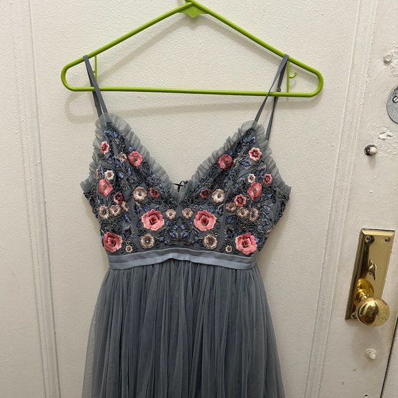 Needle & Thread Whisper Embroidered Tulle Midi Dress, Size 0 - Picture 6 of 12